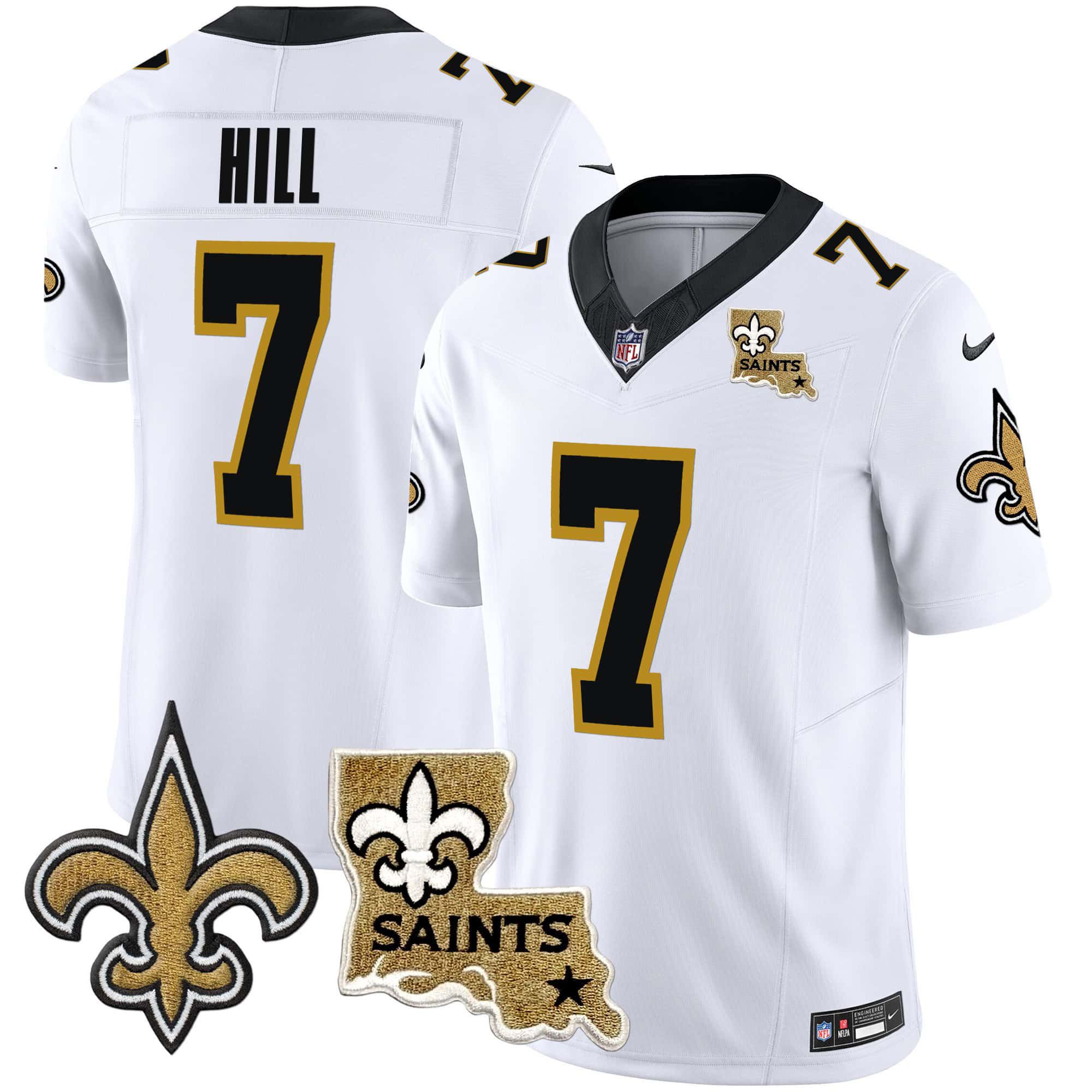 Men New Orleans Saints 7 Hill White 2024 Nike Vapor Limited NFL Jersey